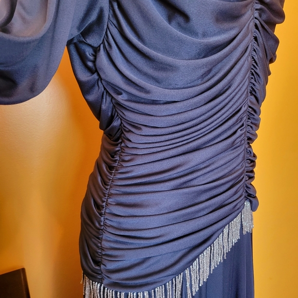 Vintage 70s Claralura Original Black Beaded Fringe Flapper Style Evening Dress - Picture 5 of 14